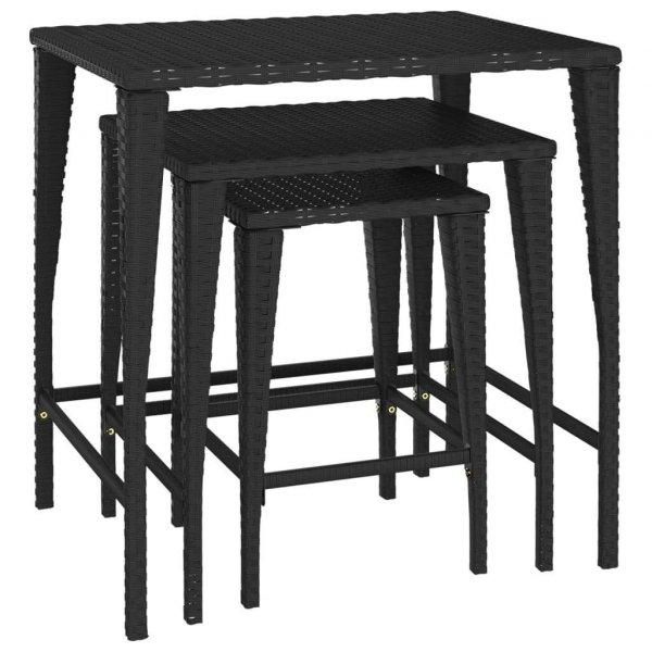3 db fekete polyrattan rakásolható kisasztal