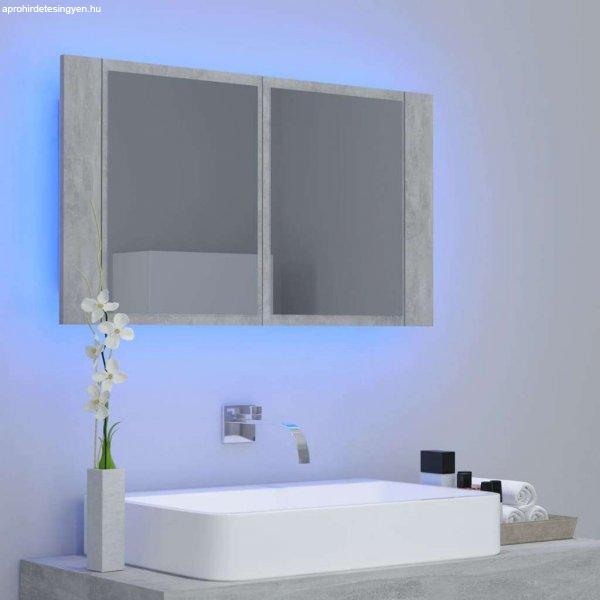 Betonszürke led-es tükrös fürdőszobaszekrény 80 x 12 x 45 cm