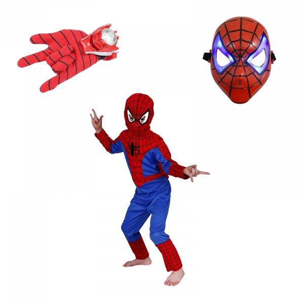 Set Pókember gyerek jelmez, L méret, piros, 120-130 cm, kesztyű és maszk