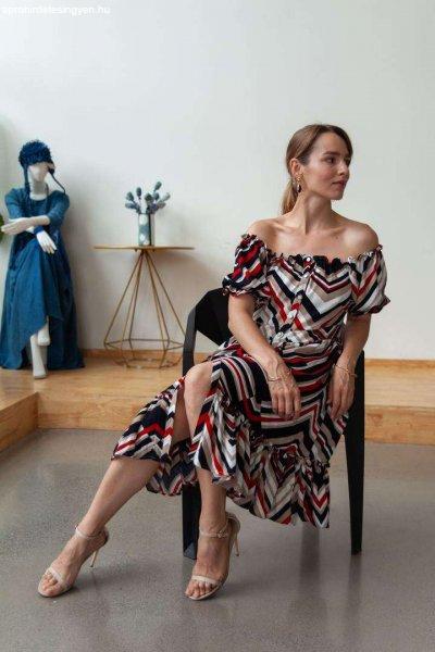 XIAO dizájner márkájú egy vállú csíkos ruha - L