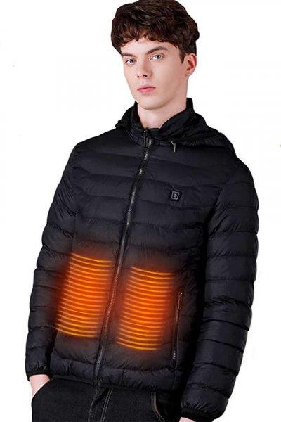 Dollcini, elegáns fűthető Férfi kabát, télikabát, USB fűtési
rendszerrel, Szélálló elektromos szigetelt kabát levehető kapucnival,
Fekete, M