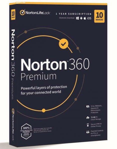 Norton 360 Premium 75GB HUN 1 Felhasználó 10 gép 1 éves dobozos vírusirtó
szoftver