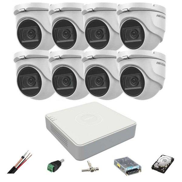 CCTV rendszer Hikvision 8 kamerák 8MP, 2.8mm, IR 30m, 8 csatornás 4K DVR,
tartozékok, merevlemez