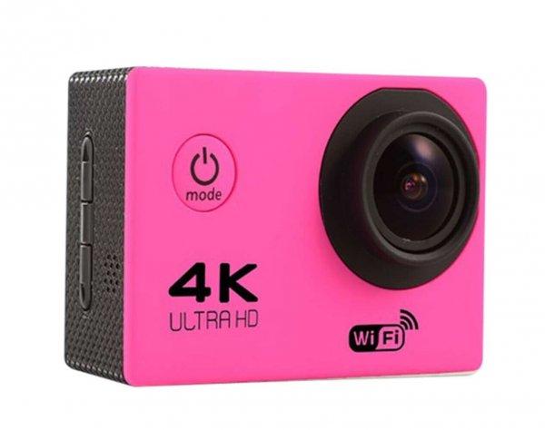 WiFi-s Akciókamera, F-60, 12MP sportkamera, FullHD video/60FPS, max.64GB TF
Card, 30m-ig vízálló, A+ 170°, rózsaszín