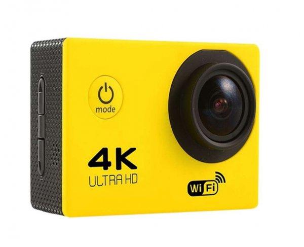 WiFi-s Akciókamera, F-60, 12MP sportkamera, FullHD video/60FPS, max.64GB TF
Card, 30m-ig vízálló, A+ 170°, sárga