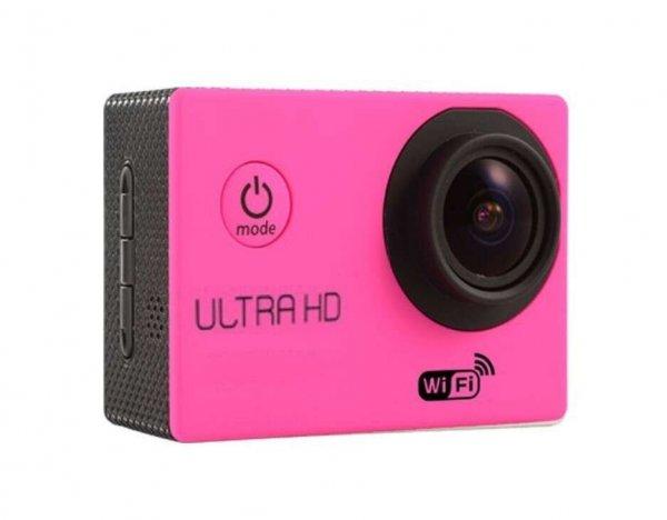 WiFi-s Akciókamera, H-16, 12MP sportkamera, FullHD video/60FPS, max.64GB TF
Card, 30m-ig vízálló, A+ 170°, rózsaszín