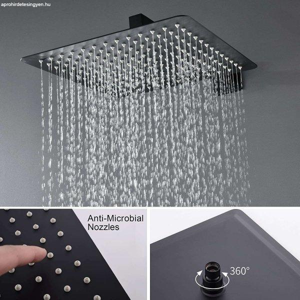 Süllyesztett zuhanyrendszer, esőzuhany fej 30x30 cm, teljes egészében
minőségi fémből, komplett zuhanykészlet, matt fekete, Ej-Products