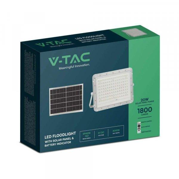 V-TAC 16000mAh napelemes LED reflektor 20W hideg fehér, 1800 Lumen, fehér
házzal - SKU 7845