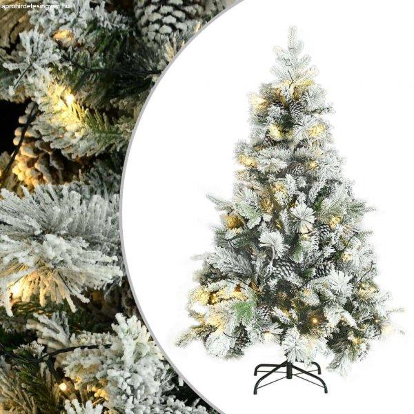 vidaXL PVC/PE karácsonyfa pelyhes hóval, LED-ekkel, tobozokkal 150 cm