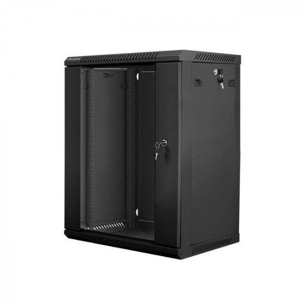 Lanberg 19'' 18U 600x450mm fekete (üvegajtó) fali rack szekrény
