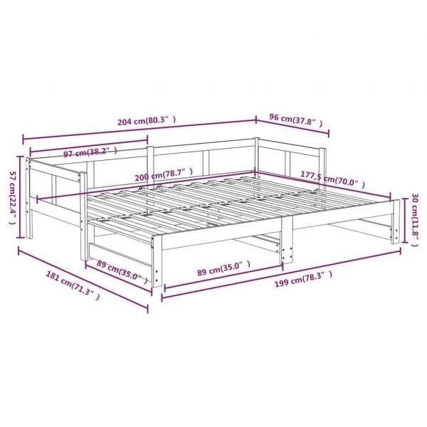 vidaXL mézbarna tömör fenyőfa kihúzható kanapéágy 2x(90x200) cm