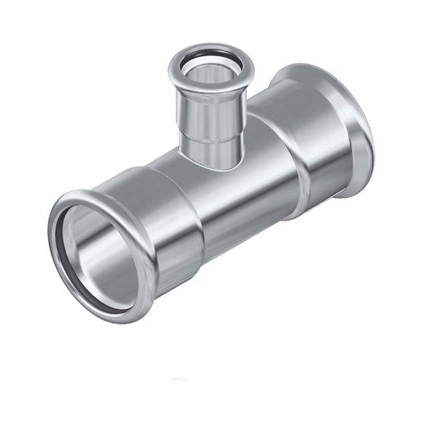 FixTrend Inox press szűkített T-idom, 108 - 28 - 108 mm