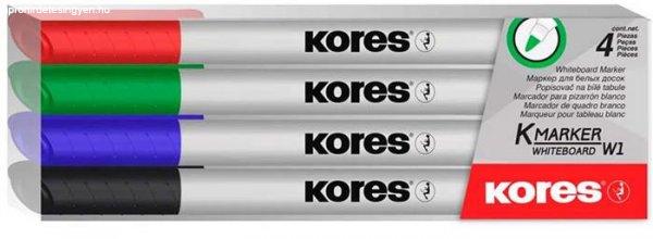 Tábla- és flipchart marker készlet, 1-3 mm kúpos, KORES
"K-Marker", 4 különböző szín