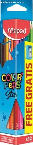 Színes ceruza készlet, háromszögletű, hegyezővel, MAPED
"Color'Peps Star", 12 különböző szín