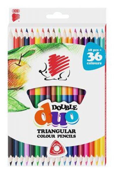 Színes ceruza készlet, kétvégű, háromszögletű, ICO "Süni", 36
különböző szín