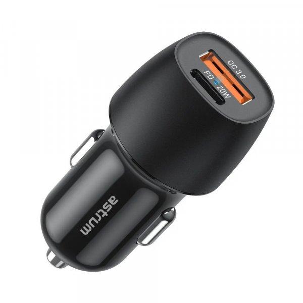 Astrum PRO GO PD20 autós szivar gyorstöltő 1X USB (18W), 1X Type-C (20W)
csatlakozóval fekete