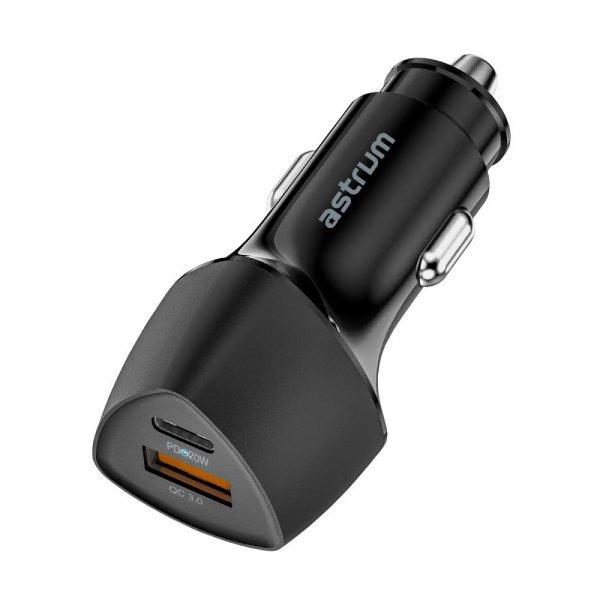 Astrum PRO GO PD40 autós szivar gyorstöltő 1X USB (18W), 1X Type-C (38W)
csatlakozóval fekete