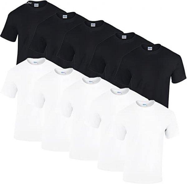 10 db-os csomagban Gildan kereknyakú pamut póló, fehér-fekete-3XL