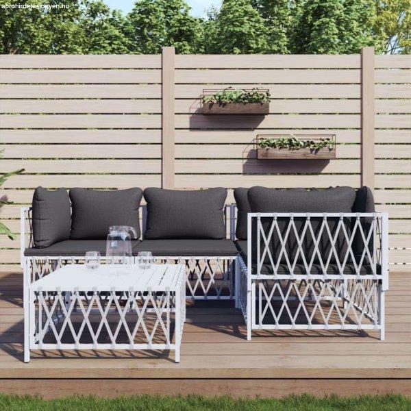 vidaXL 5-részes fehér acél kerti ülőgarnitúra párnákkal