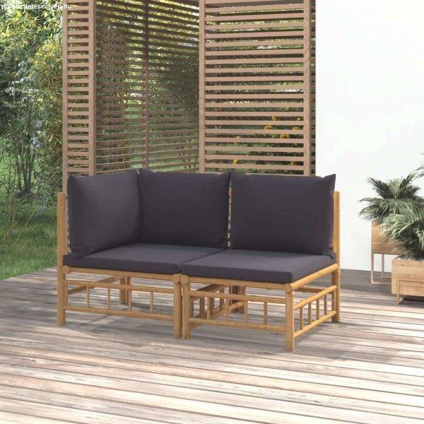 vidaXL 2 részes bambusz kerti ülőgarnitúra sötétszürke párnákkal