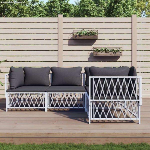 vidaXL 4-részes fehér acél kerti ülőgarnitúra párnákkal