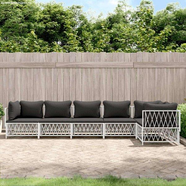 vidaXL 6-részes fehér acél kerti ülőgarnitúra párnákkal