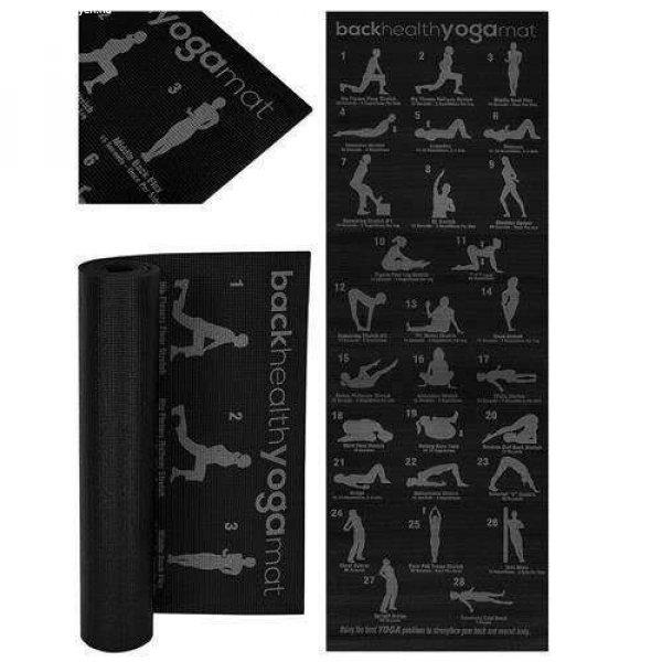 Jóga szőnyeg, fitness, edzésterv, PVC, fekete, 173x61x0.6 cm, Isotrade