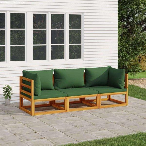 vidaXL 3-részes tömör fa kerti ülőgarnitúra zöld párnákkal