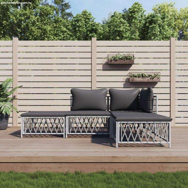 vidaXL 4-részes fehér acél kerti ülőgarnitúra párnákkal