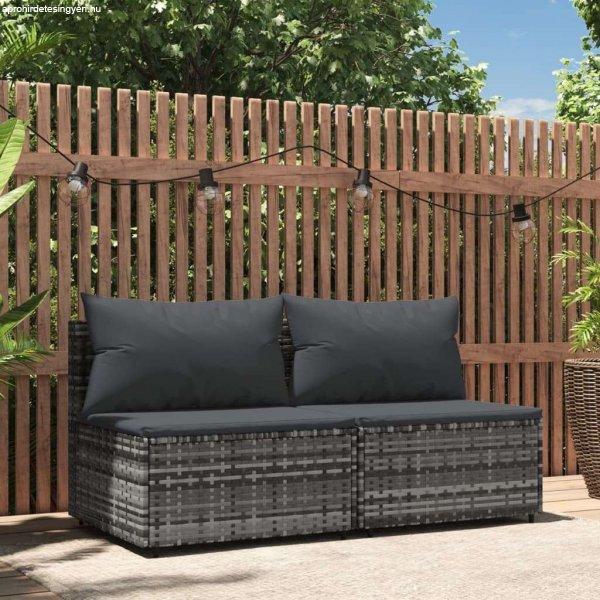vidaXL 2 db szürke polyrattan kerti középső kanapé párnákkal