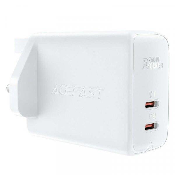 Acefast GaN töltő (brit csatlakozó) 2x USB Type-C 50W, Power Delivery, PPS,
Q3 3.0, AFC, FCP (A32 UK)