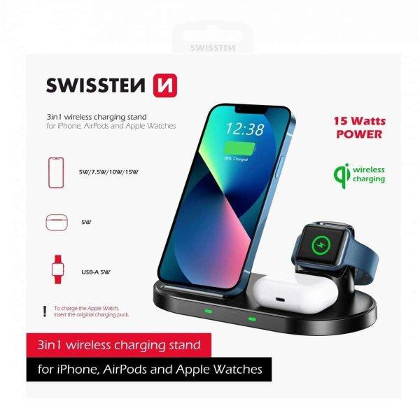 Swissten - 3in1 vezeték nélküli töltőállomás (iPhone, AirPods, Watch)