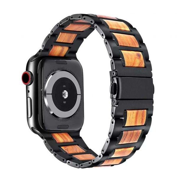 XPRO Apple Watch rozsdamentes acél fa berakással szíj Fekete / Barna
42mm/44mm/45mm/49mm