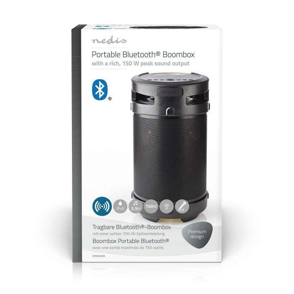 Bluetooth® Party Boombox 3.5 óra | 4.1 | 210 W | Media lejátszás: AUX / USB
| IPX5 | Összekapcsolható | Hordozó fogantyú | Party fények | Ezüst /
Fekete