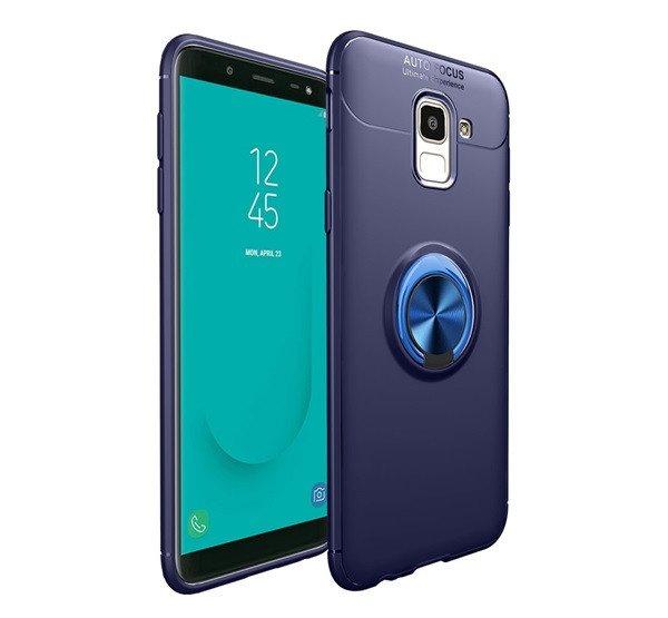 Szilikon telefonvédő (asztali tartó funkció, telefontartó gyűrű,
360°-ban forgatható, beépített fémlemez) SÖTÉTKÉK Samsung Galaxy J6
(2018) SM-J600F