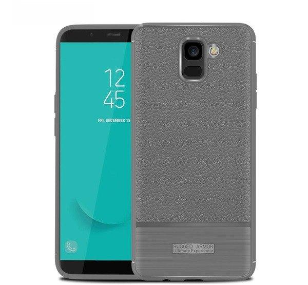 Szilikon telefonvédő (közepesen ütésálló, bőr hatású, szálcsiszolt)
SZÜRKE Samsung Galaxy J6 (2018) SM-J600F