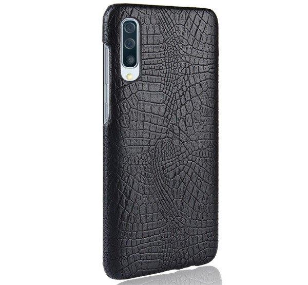 Műanyag telefonvédő (bőr hatású, krokodilbőr minta) FEKETE Samsung Galaxy
A50 (SM-A505F), Samsung Galaxy A30s (SM-A307F), Samsung Galaxy A50s (SM-A507F)