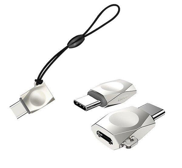 HOCO UA8 adapter (microUSB aljzat - Type-C, OTG, adatátvitel, kulcstartóra
helyezhető) EZÜST