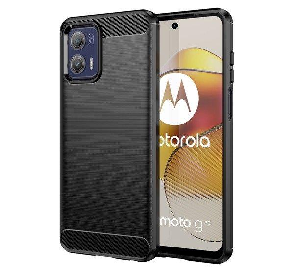 Szilikon telefonvédő (közepesen ütésálló, légpárnás sarok,
szálcsiszolt, karbon minta) FEKETE Motorola Moto G73