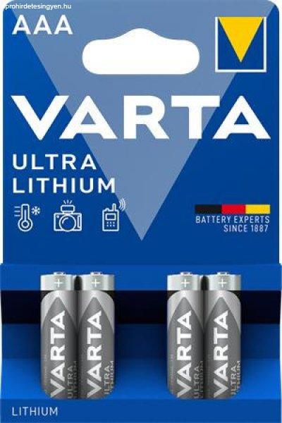 Elem, AAA mikro, 4 db, lítium, VARTA "Ultra Lithium"