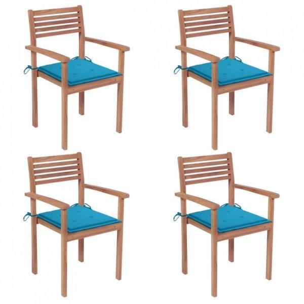 4 db tömör tíkfa kerti szék kék párnával 