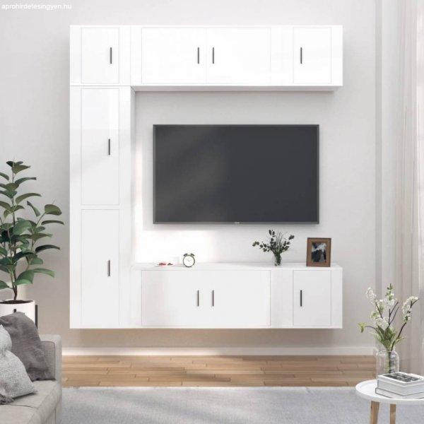 7 részes magasfényű fehér szerelt fa TV-szekrényszett