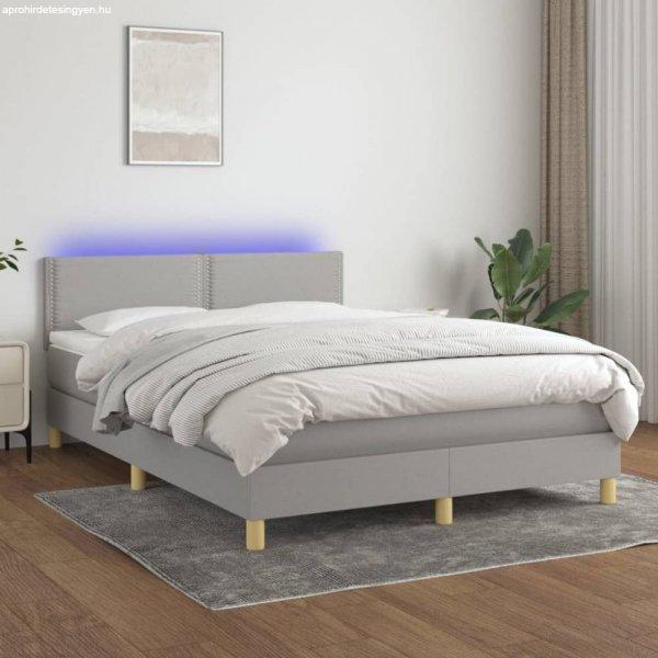 Világosszürke szövet rugós és LED-es ágy matraccal 140x200 cm