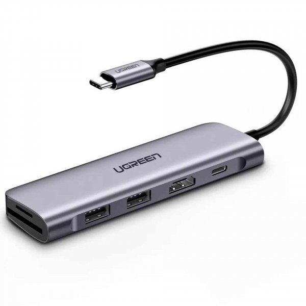UGREEN CM195 6 az 1-ben USB-C hub 2x USB 3.0, HDMI, SD / microSD, 100 W, szürke
(70411)