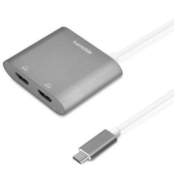 USB-C adapter dupla HDMI 4k 30Hz-hez, Kwmobile, ezüst, fém, 50604.01