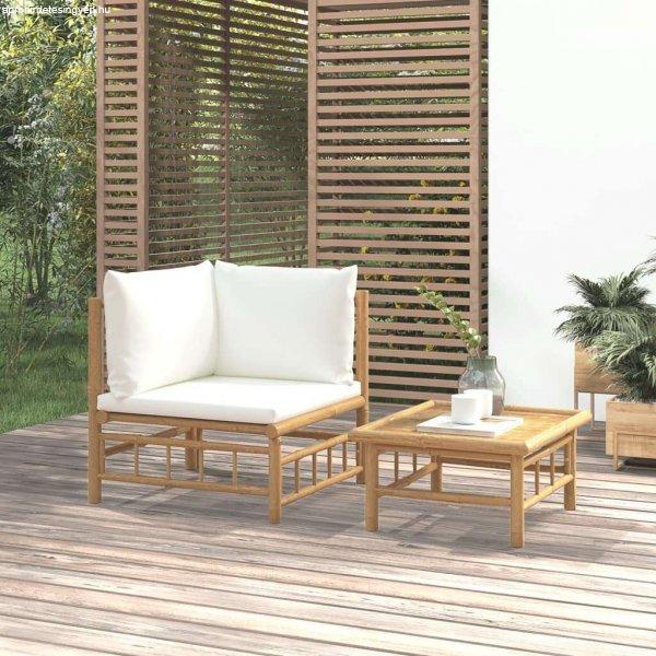 vidaXL 2 részes bambusz kerti ülőgarnitúra krémfehér párnákkal