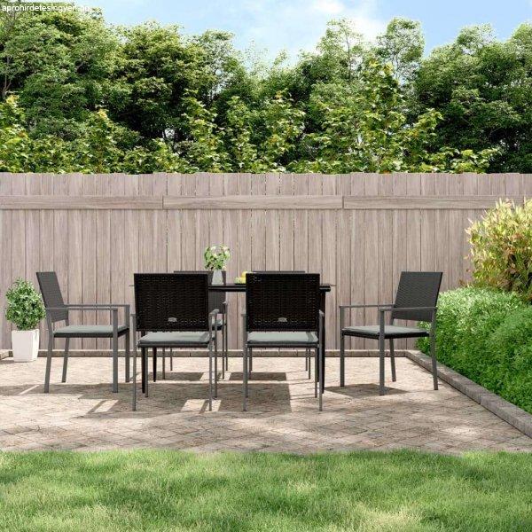 vidaXL 6 db fekete polyrattan kerti szék párnával 54x62,5x89 cm
