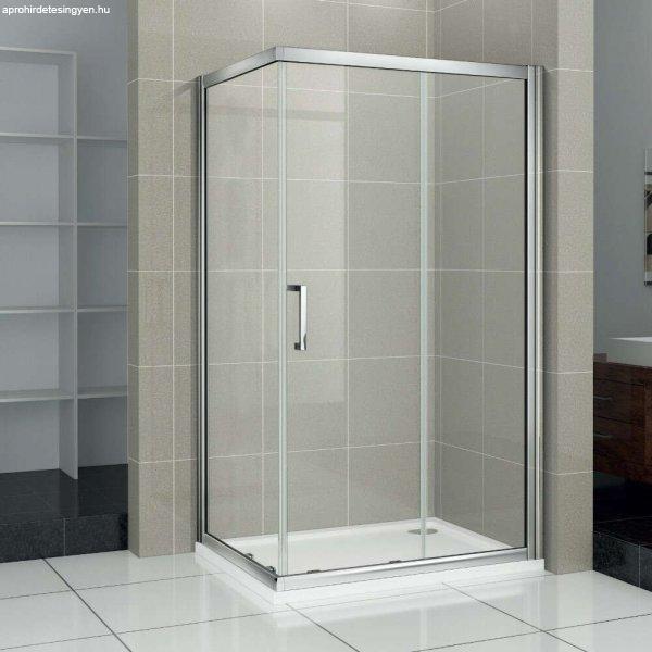 AQUATREND ZENX 632 140x100 aszimmetrikus szögletes tolóajtós zuhanykabin 6 mm
vastag vízlepergető biztonsági üveggel, krómozott elemekkel, 190 cm magas