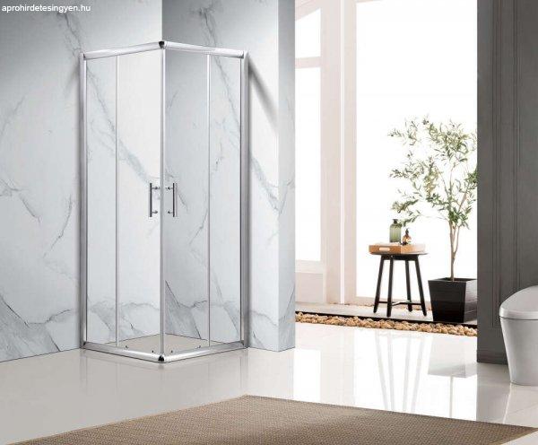 Homedepo Elio 90x90 szögletes két tolóajtós zuhanykabin 6 mm vastag
vízlepergető biztonsági üveggel, krómozott elemekkel, 190 cm magas