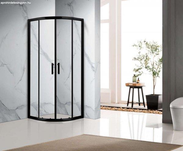 Homedepo Elio Black 90x90 íves két tolóajtós zuhanykabin 6 mm vastag
vízlepergető biztonsági üveggel, fekete elemekkel, 190 cm magas